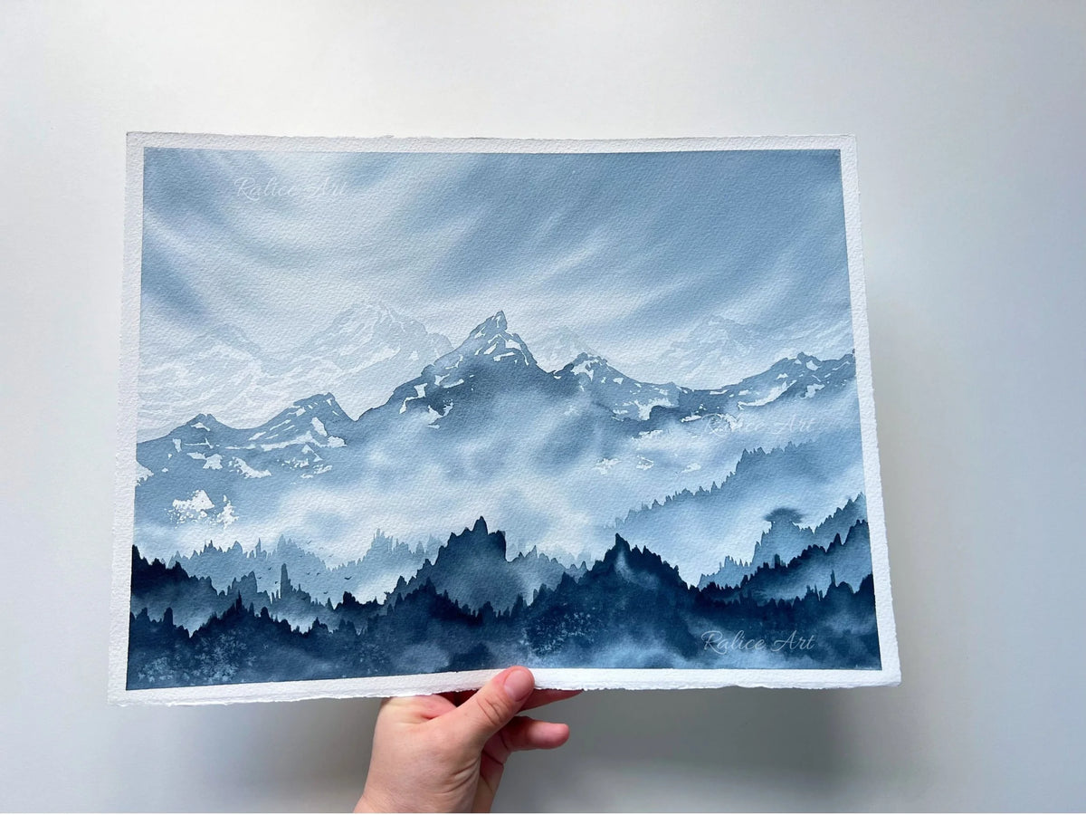 Misty Mountain Valley - Original Watercolor Painting