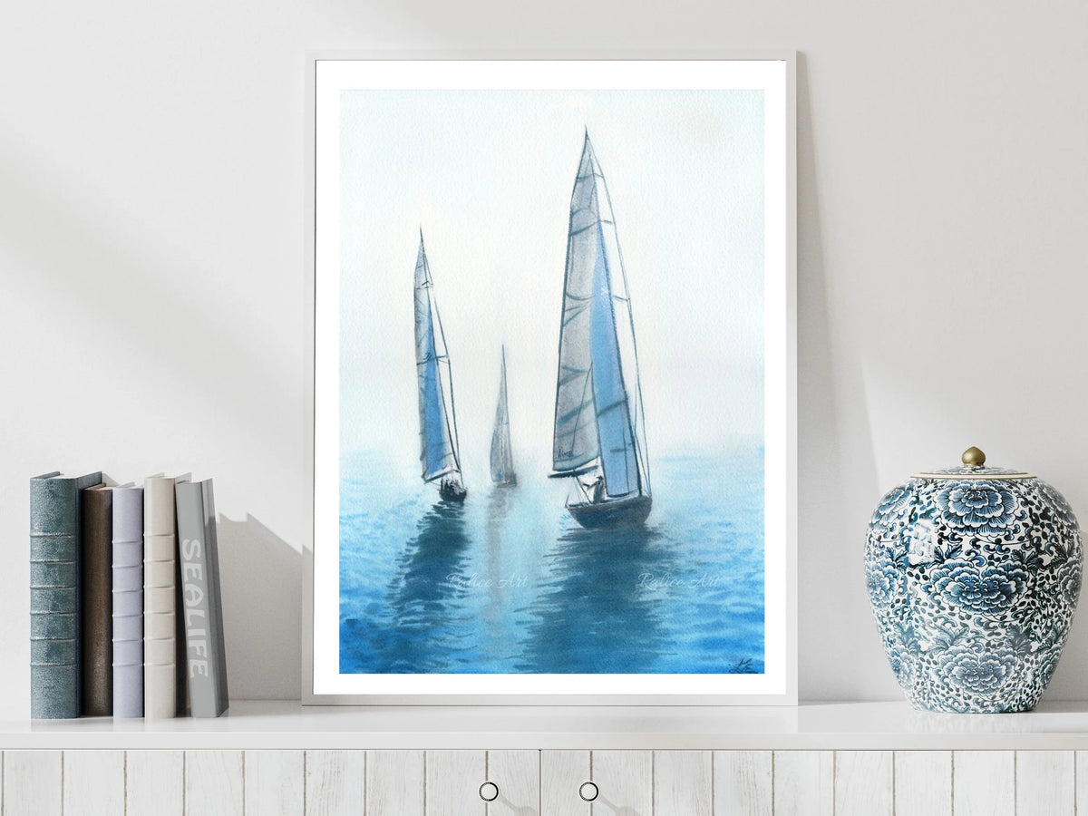 Je T'aime Ma Mer - Rowing Regatta Original Watercolor Painting