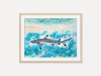 Sunlit Shark  - Original Watercolor Painting of a Blue Shark