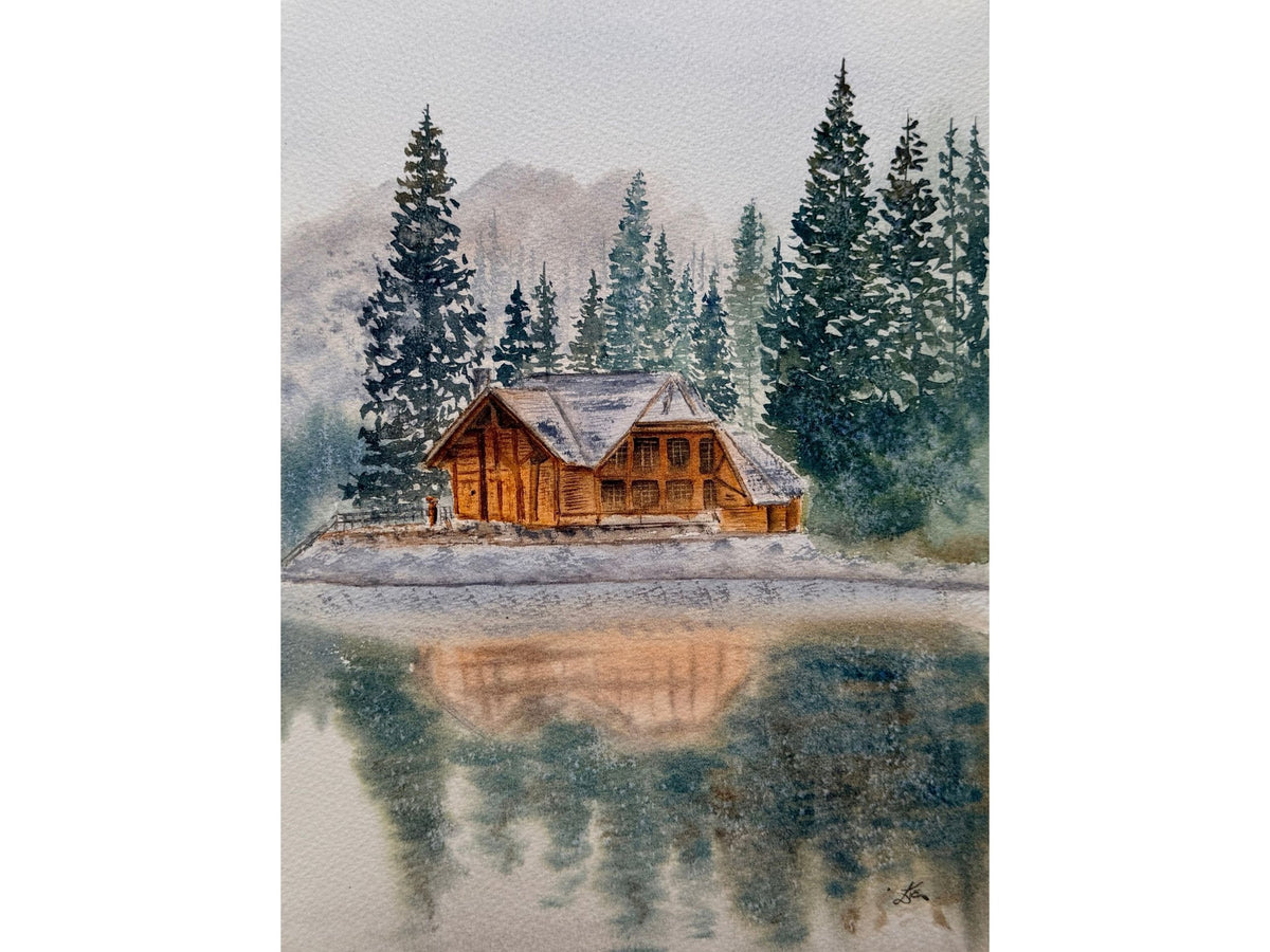 Winter Cabin in The Woods - Original Watercolor Paintings