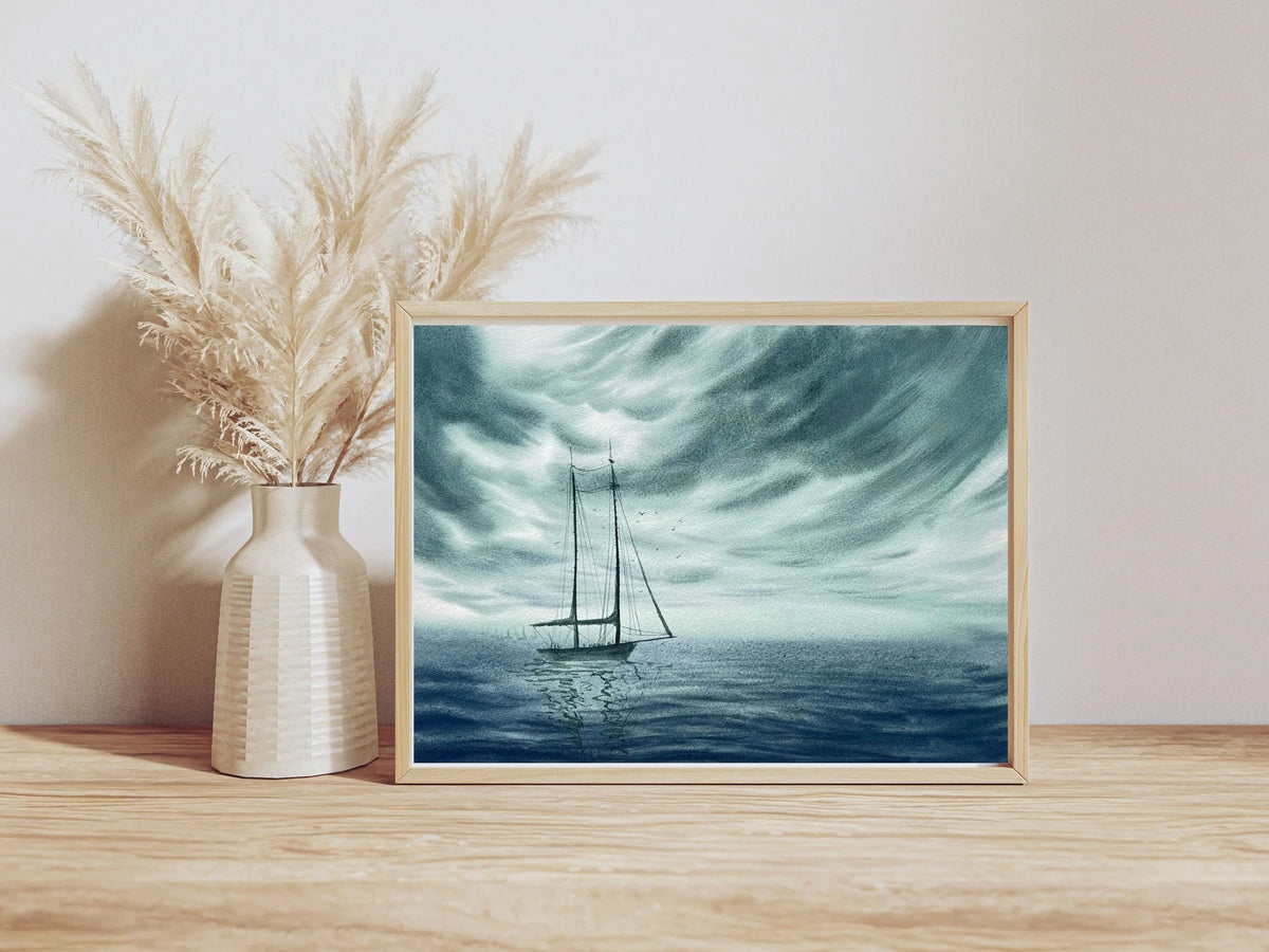 Stronger Than The Storm - Sailing Boat Original Watercolor Painting