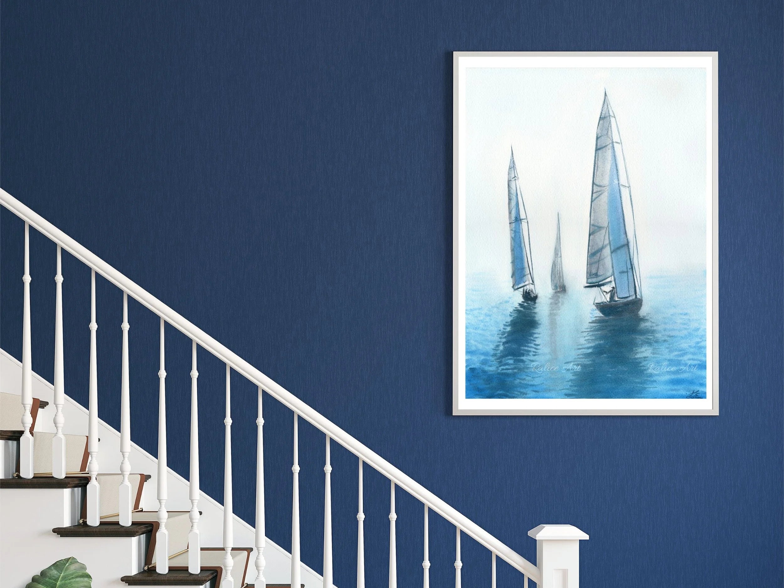 Je T'aime Ma Mer - Rowing Regatta Original Watercolor Painting