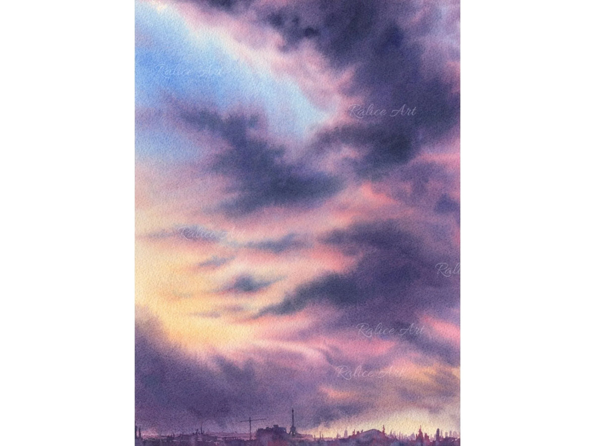 Purple Clouds - Original Watercolor Painting