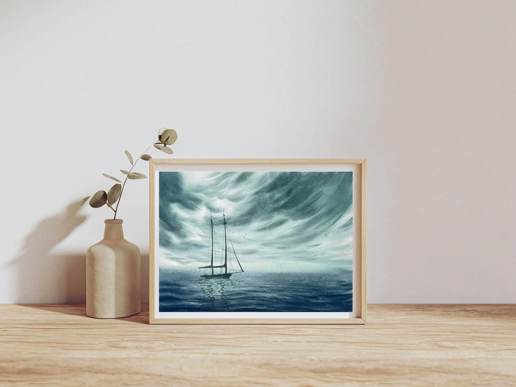 Stronger Than The Storm - Sailing Boat Original Watercolor Painting
