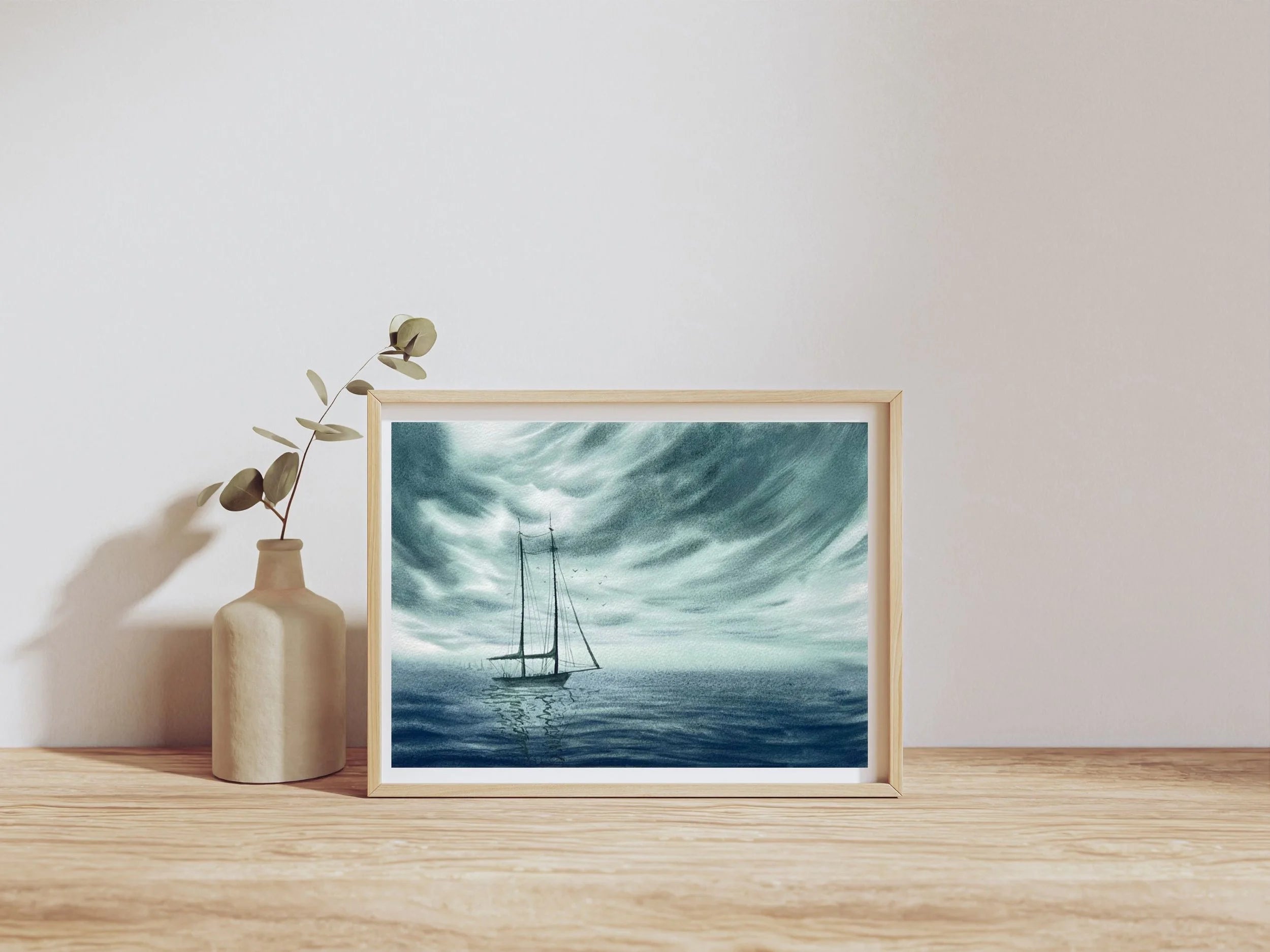 Stronger Than The Storm - Sailing Boat Original Watercolor Painting