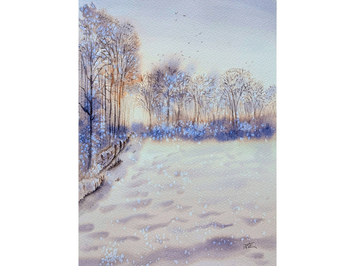Warm Winter Landscape - Original Watercolor Painting