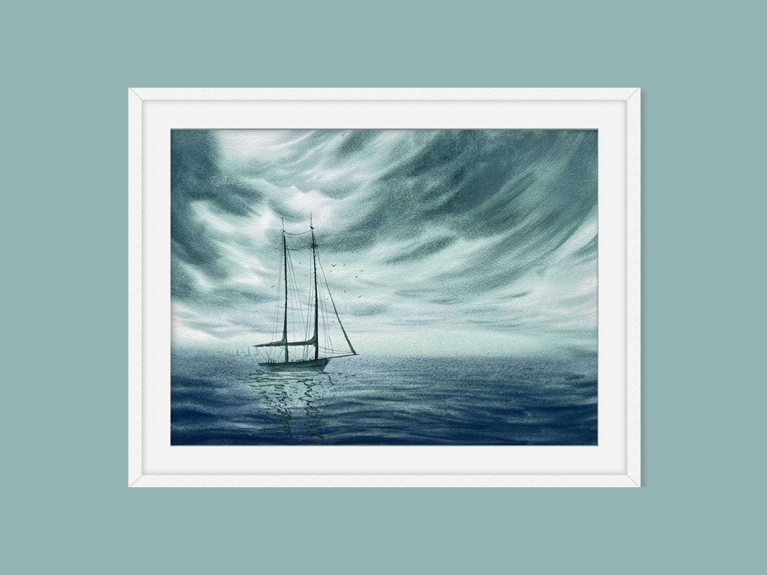 Stronger Than The Storm - Sailing Boat Original Watercolor Painting
