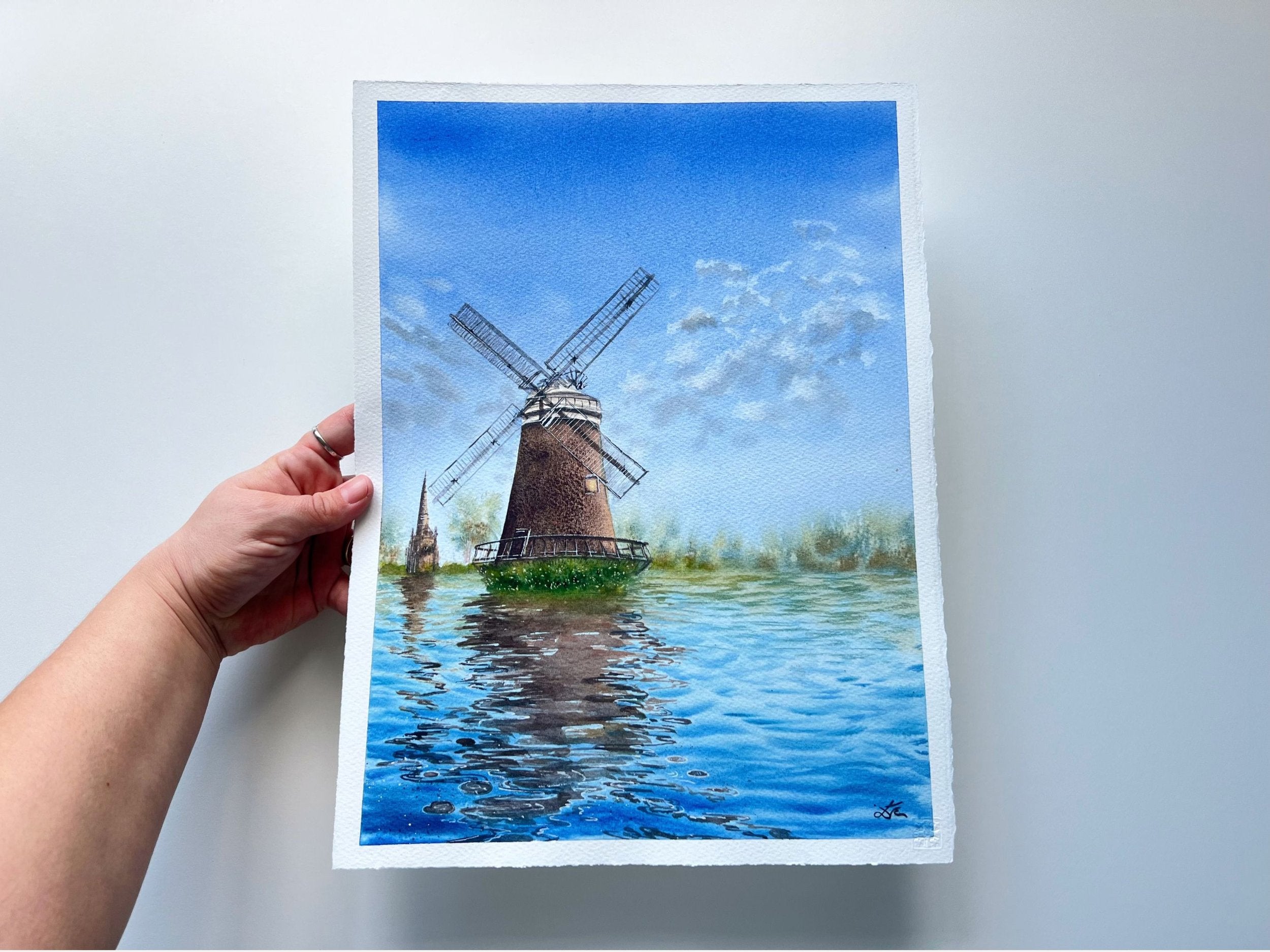 Windmill's Reflections - Original Watercolor Painting