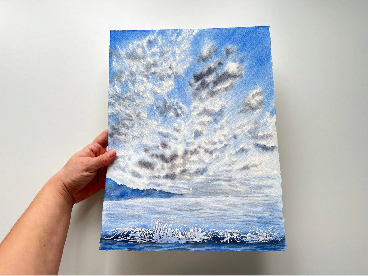 Fluffy Cirrocumulus Clouds - Original Watercolor Painting