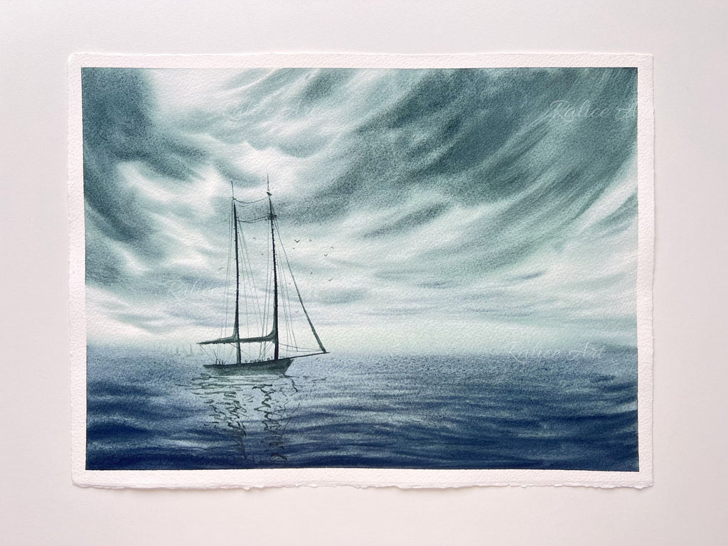 Stronger Than The Storm - Sailing Boat Original Watercolor Painting