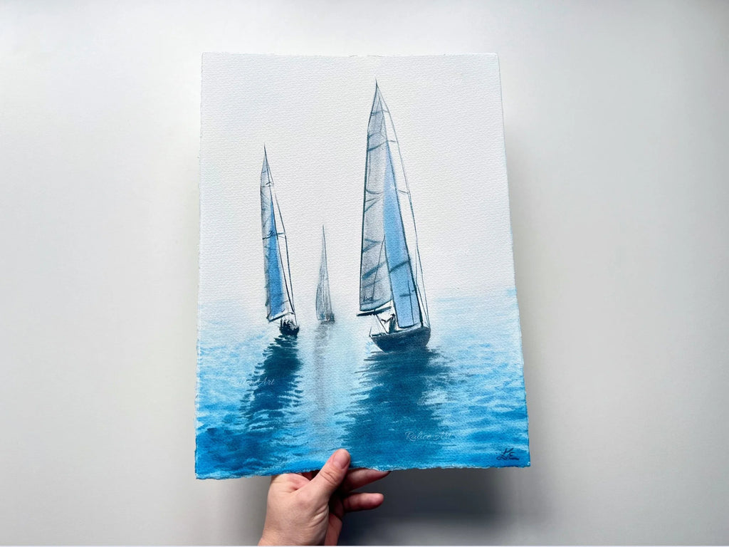 Je T'aime Ma Mer - Rowing Regatta Original Watercolor Painting