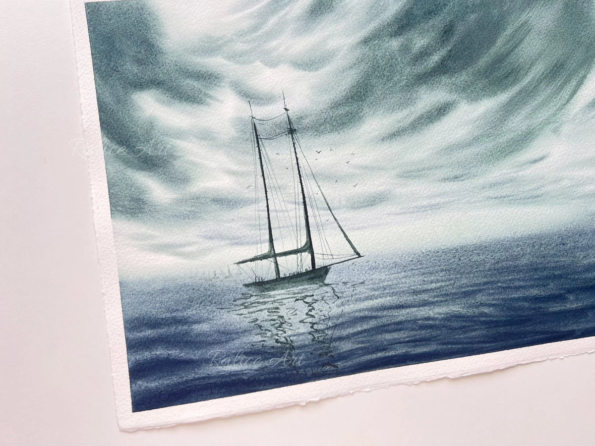 Stronger Than The Storm - Sailing Boat Original Watercolor Painting