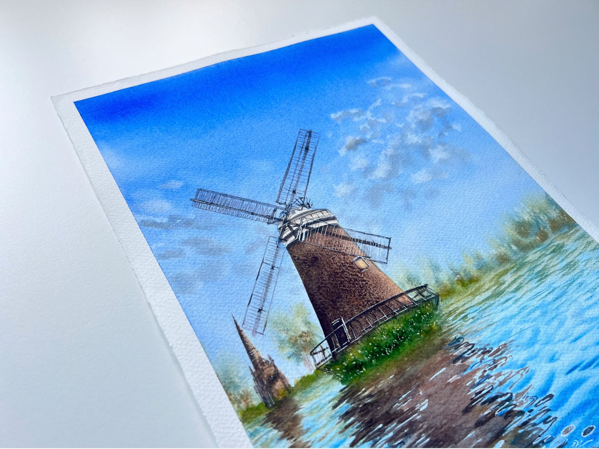 Windmill's Reflections - Original Watercolor Painting