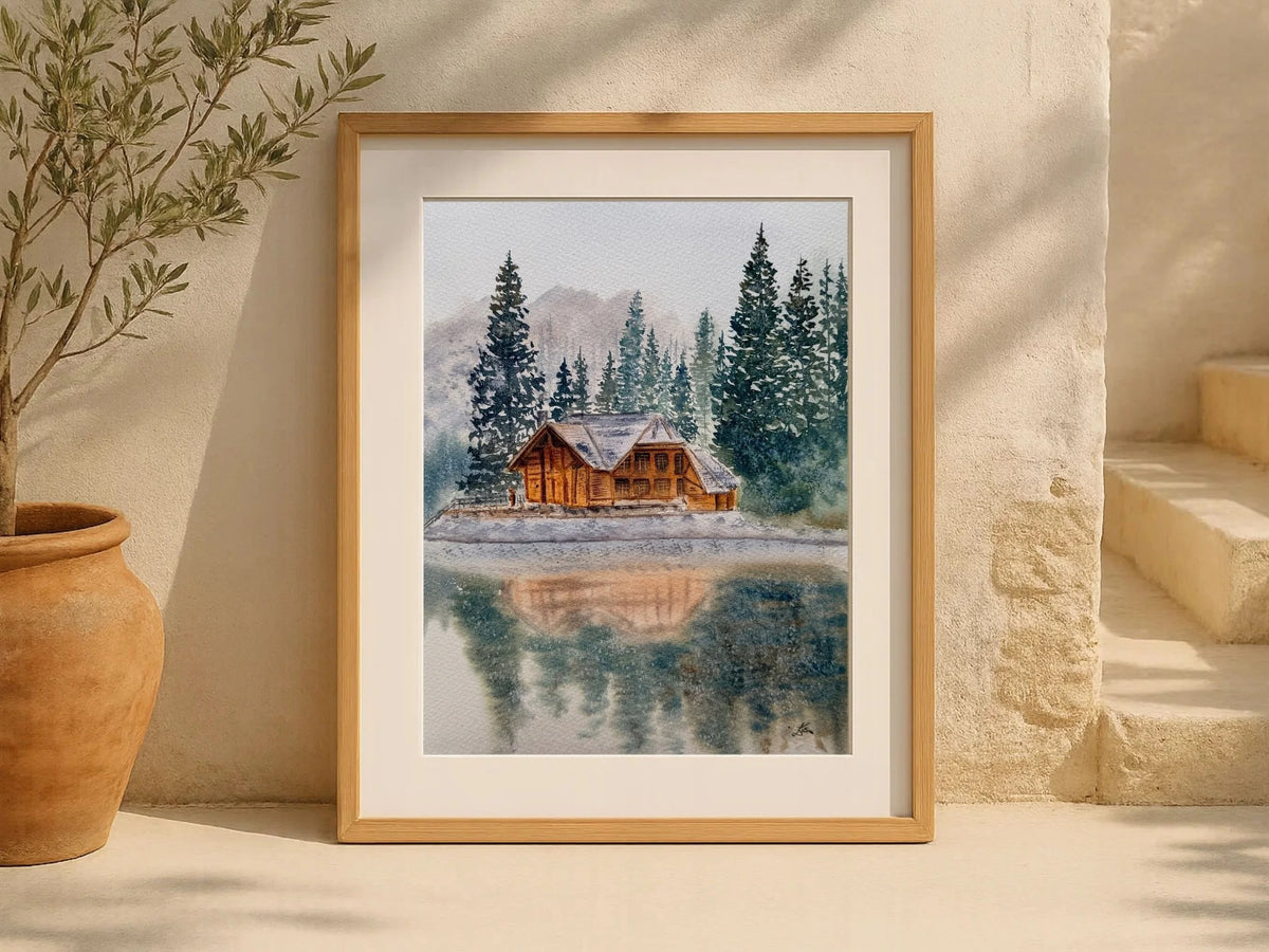 Winter Cabin in The Woods - Original Watercolor Paintings