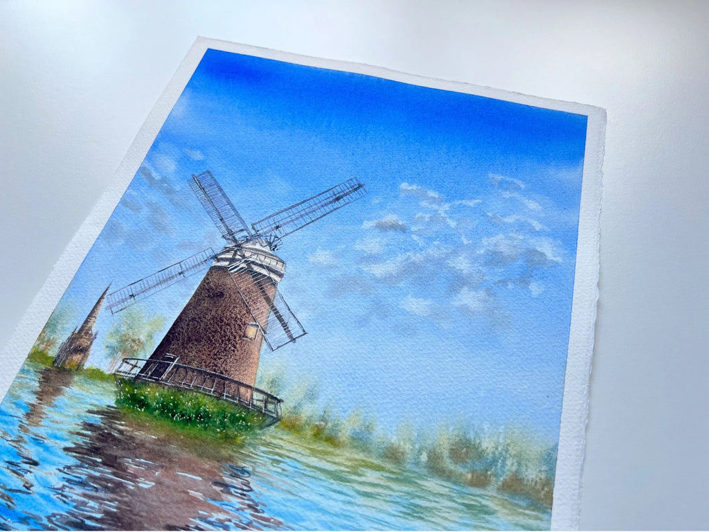 Windmill's Reflections - Original Watercolor Painting