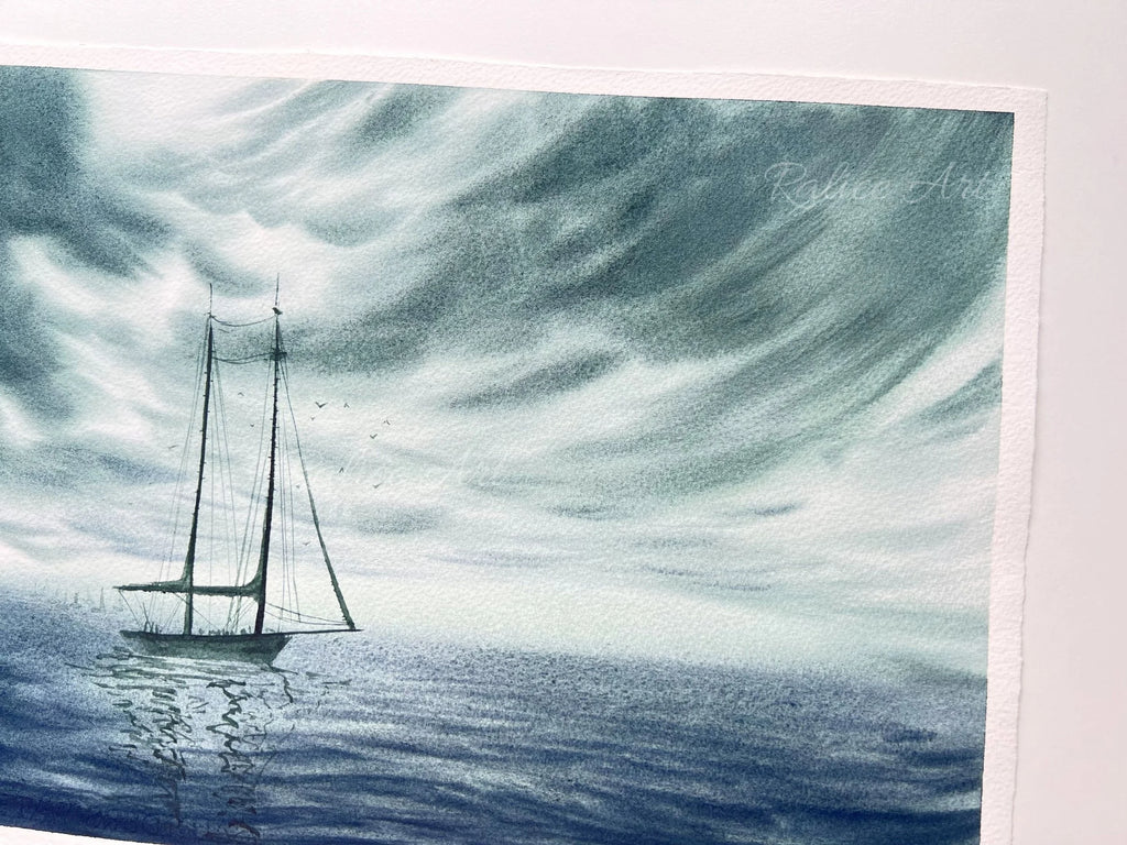 Stronger Than The Storm - Sailing Boat Original Watercolor Painting
