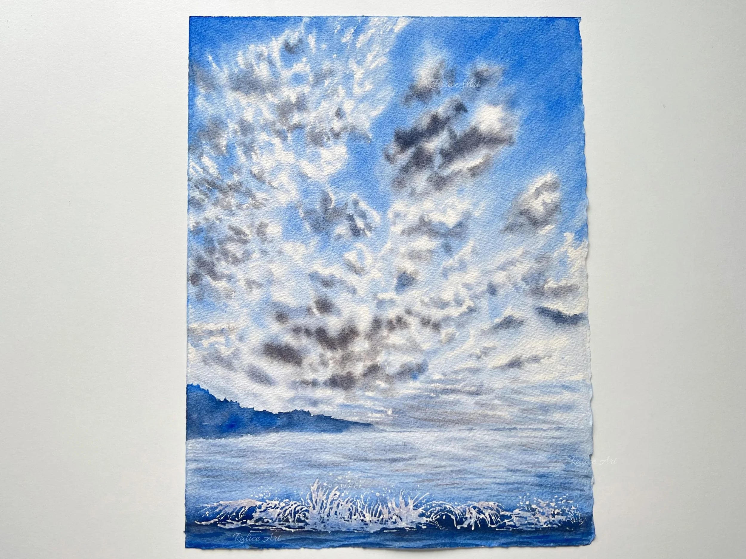 Fluffy Cirrocumulus Clouds - Original Watercolor Painting