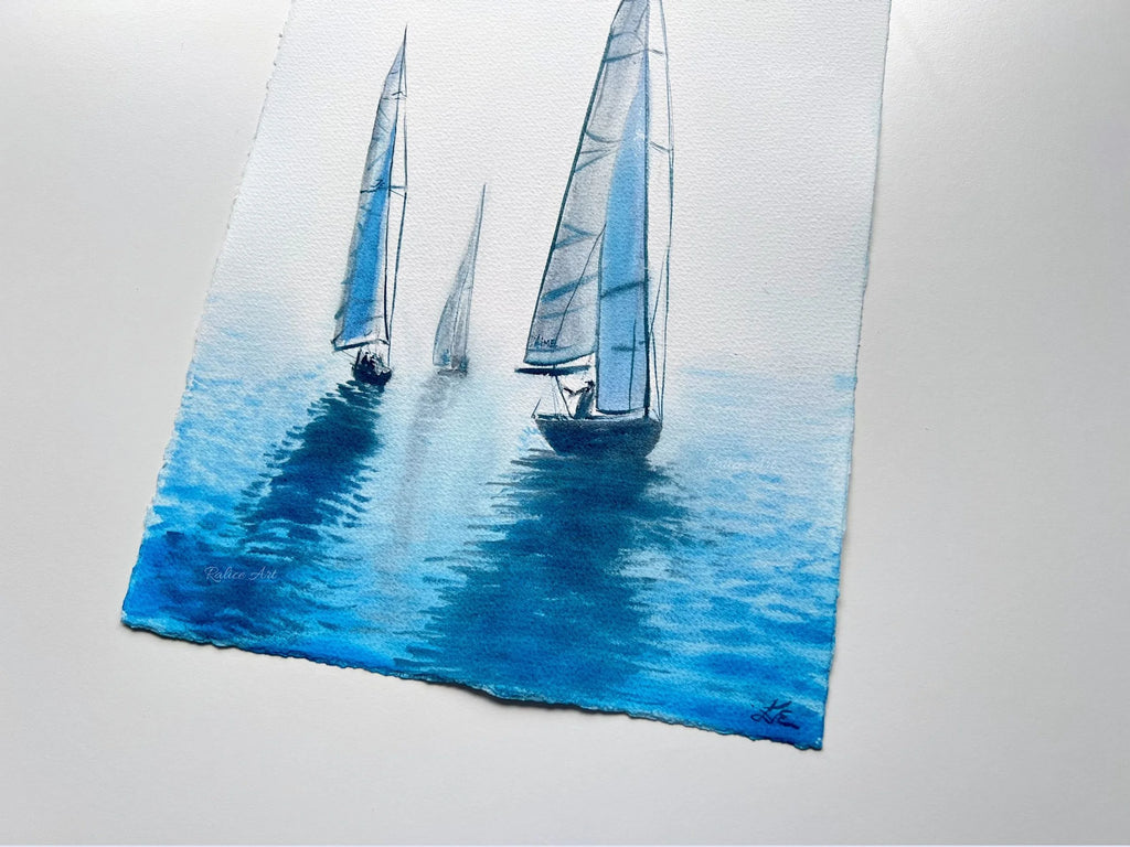 Je T'aime Ma Mer - Rowing Regatta Original Watercolor Painting