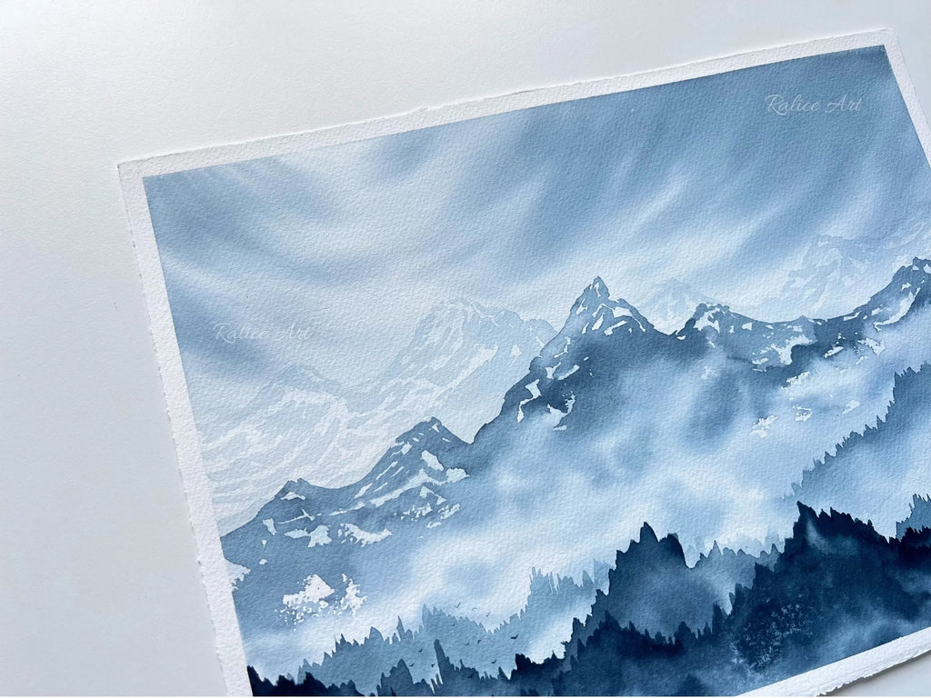Misty Mountain Valley - Original Watercolor Painting