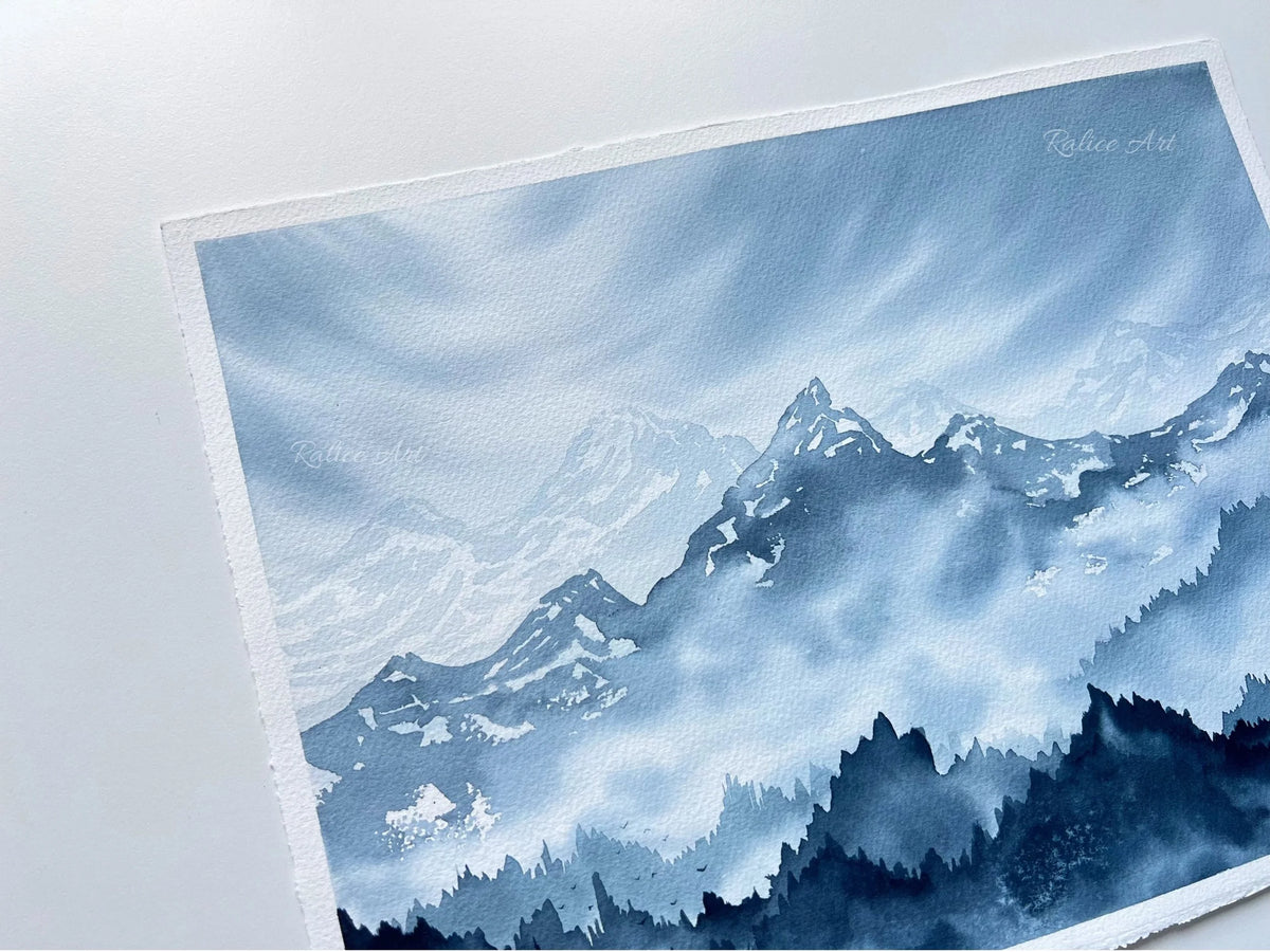 Misty Mountain Valley - Original Watercolor Painting