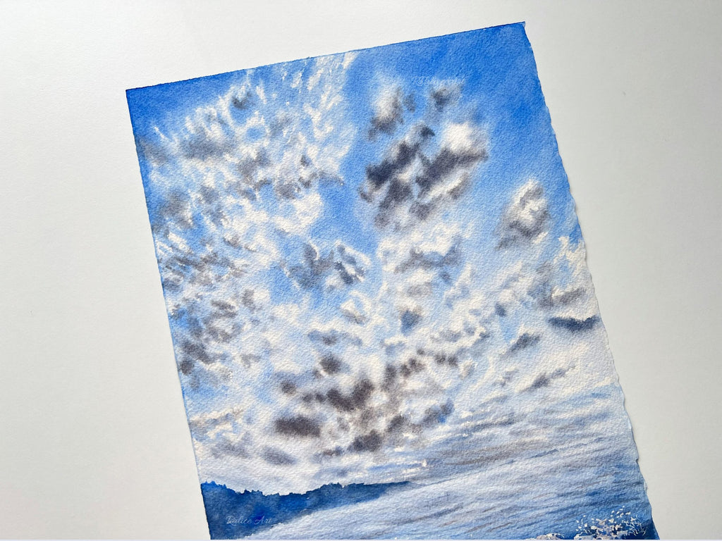 Fluffy Cirrocumulus Clouds - Original Watercolor Painting