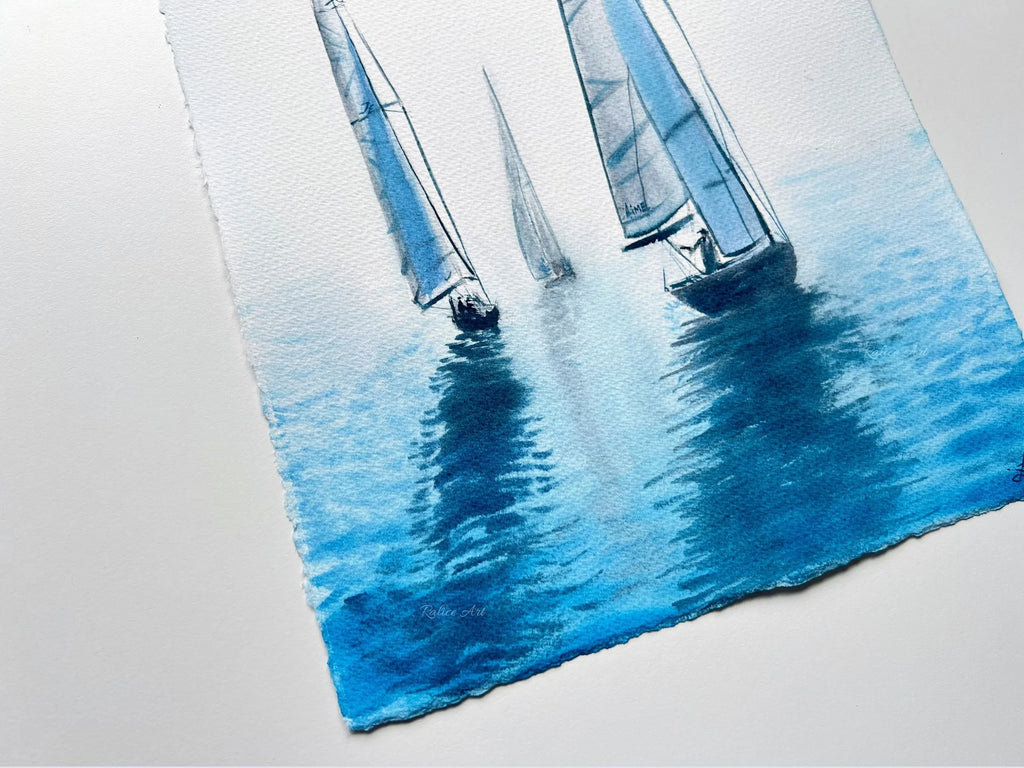 Je T'aime Ma Mer - Rowing Regatta Original Watercolor Painting