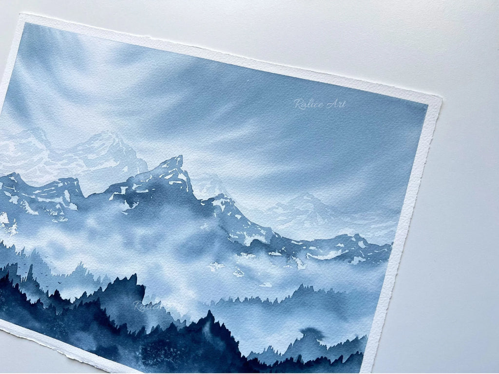 Misty Mountain Valley - Original Watercolor Painting