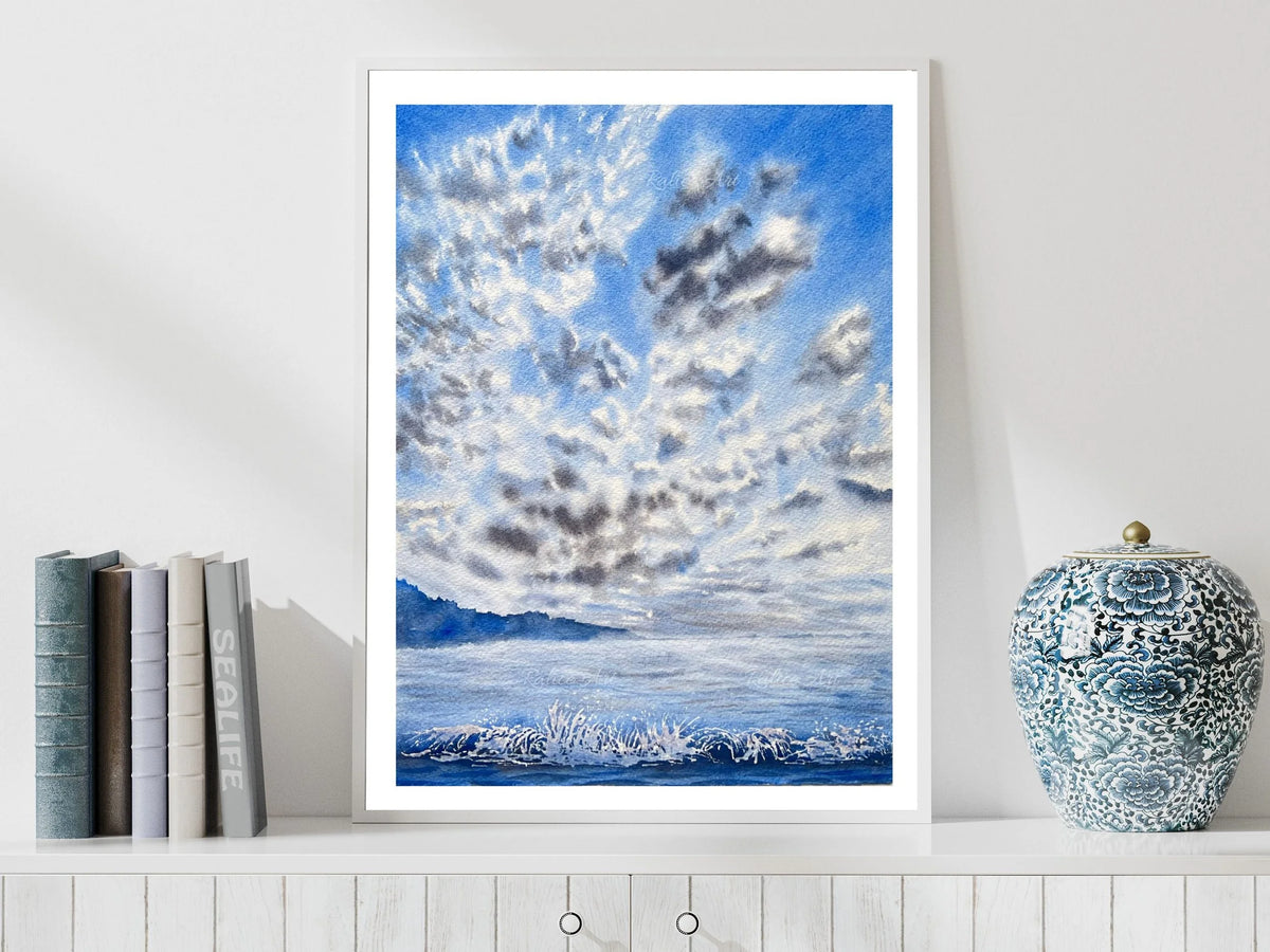 Fluffy Cirrocumulus Clouds - Original Watercolor Painting