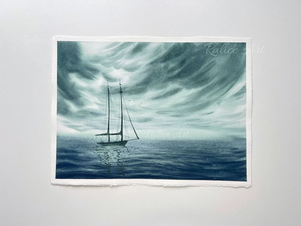 Stronger Than The Storm - Sailing Boat Original Watercolor Painting
