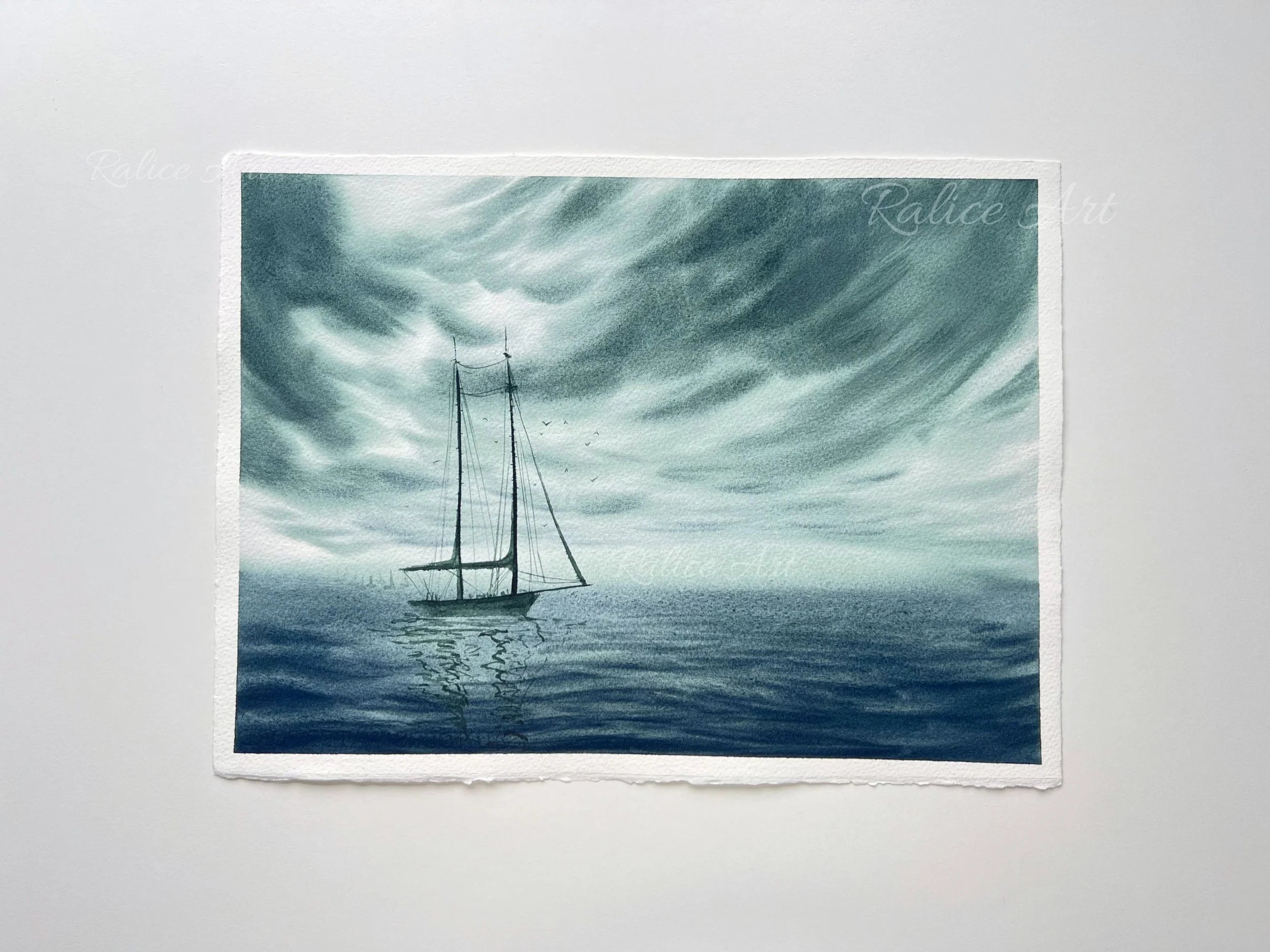 Stronger Than The Storm - Sailing Boat Original Watercolor Painting
