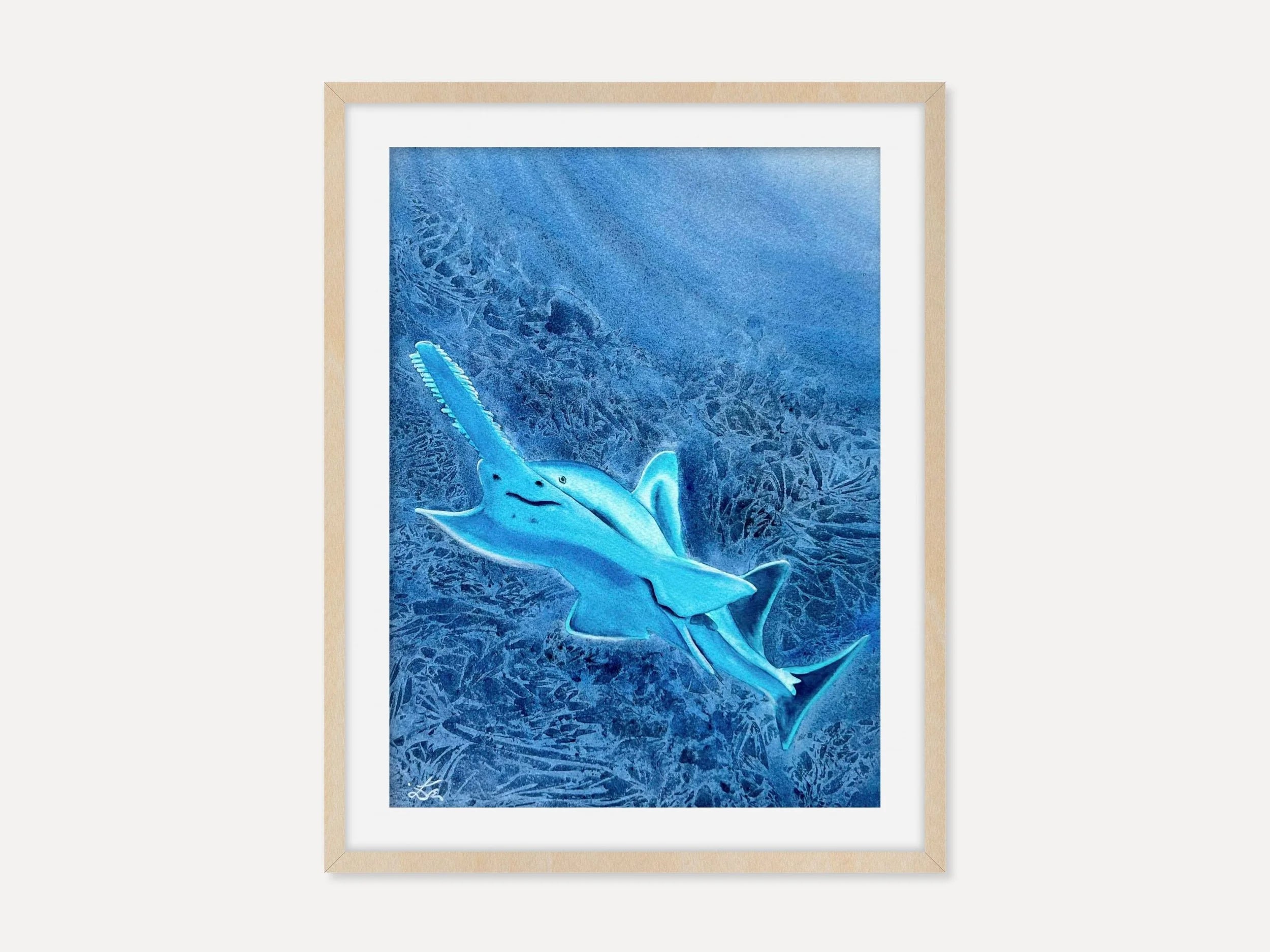 Glowing Sawfish  - Original Watercolor Painting of a Carpenter Shark