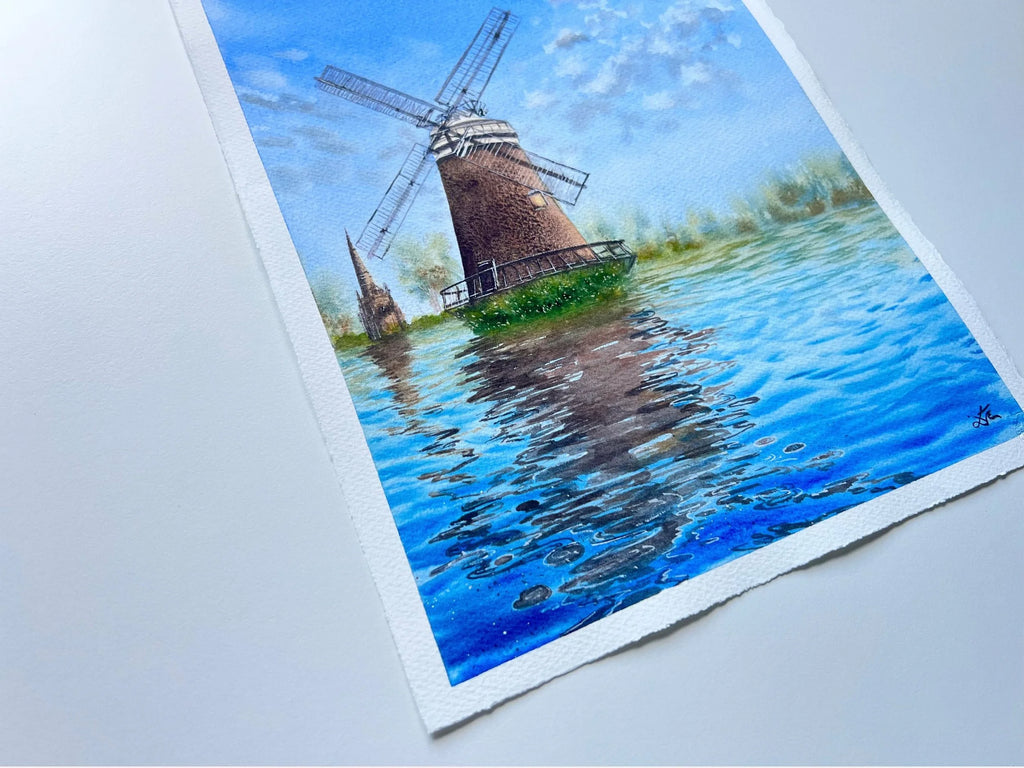 Windmill's Reflections - Original Watercolor Painting