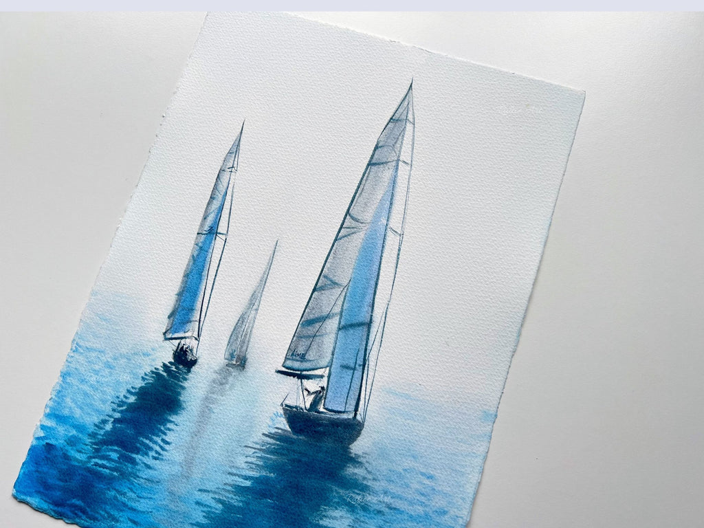 Je T'aime Ma Mer - Rowing Regatta Original Watercolor Painting