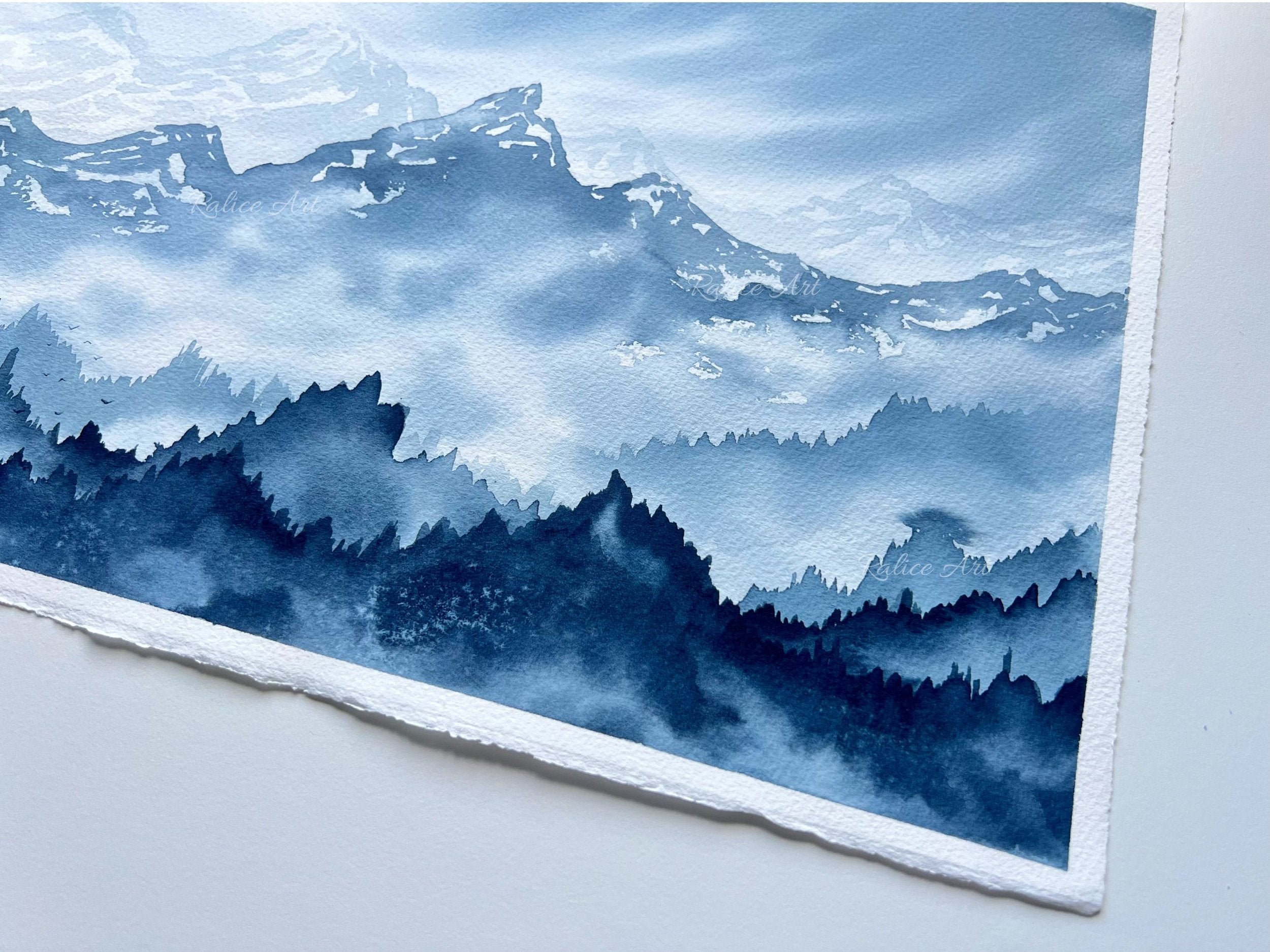 Misty Mountain Valley - Original Watercolor Painting