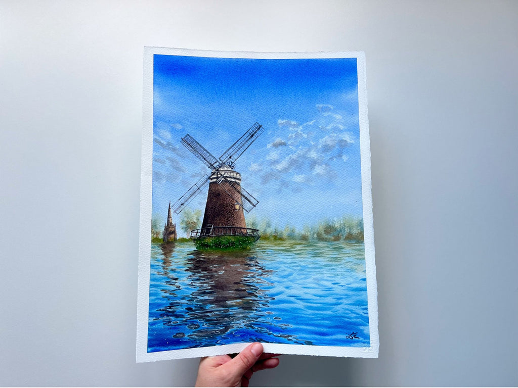 Windmill's Reflections - Original Watercolor Painting