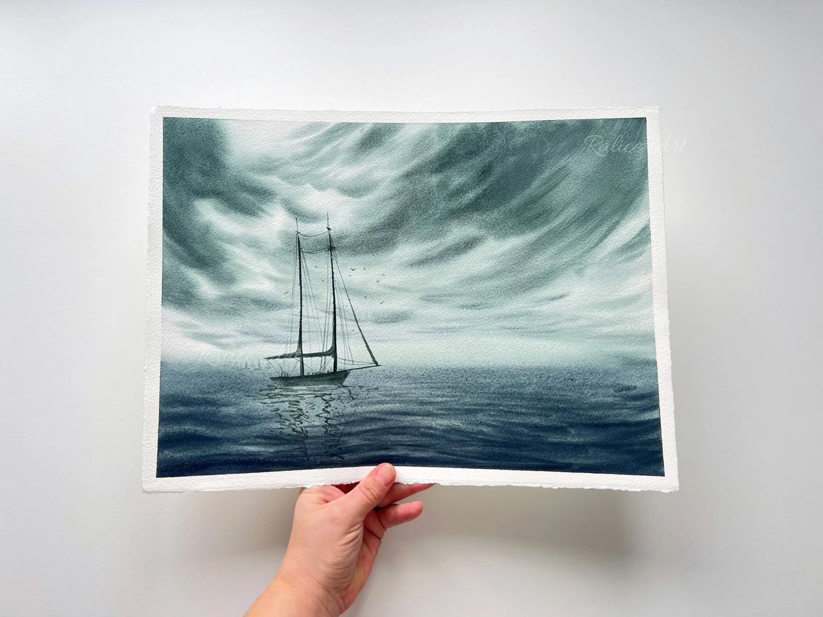 Stronger Than The Storm - Sailing Boat Original Watercolor Painting