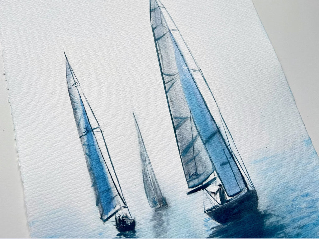 Je T'aime Ma Mer - Rowing Regatta Original Watercolor Painting