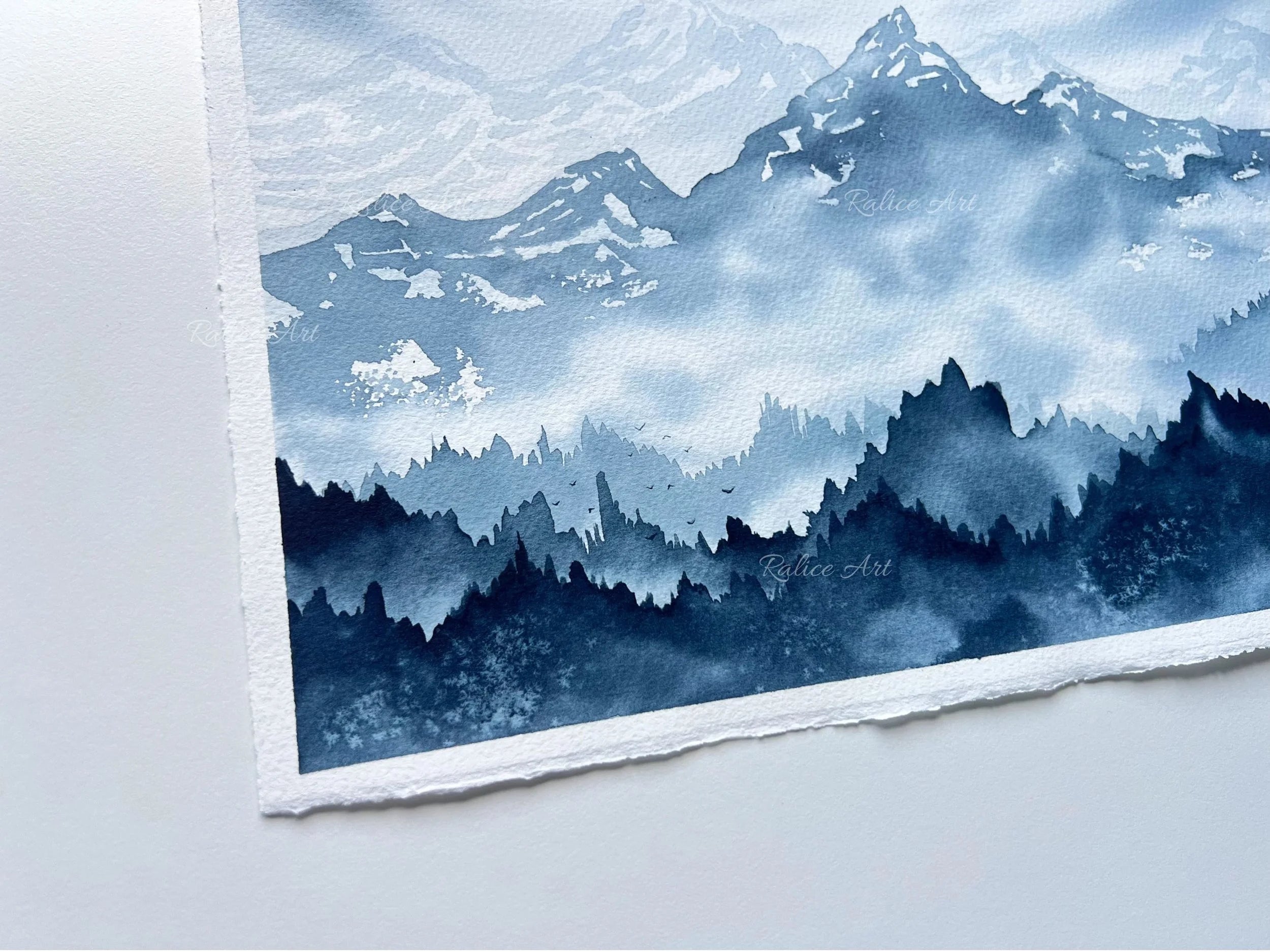 Misty Mountain Valley - Original Watercolor Painting