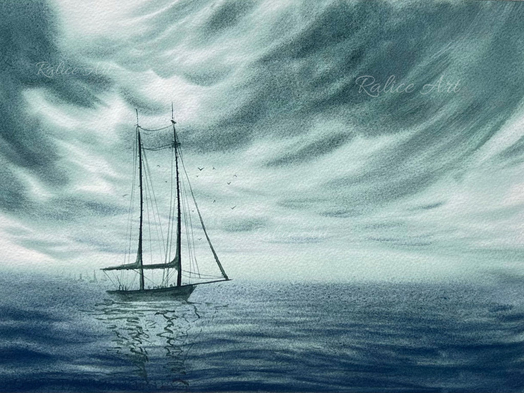 Stronger Than The Storm - Sailing Boat Original Watercolor Painting