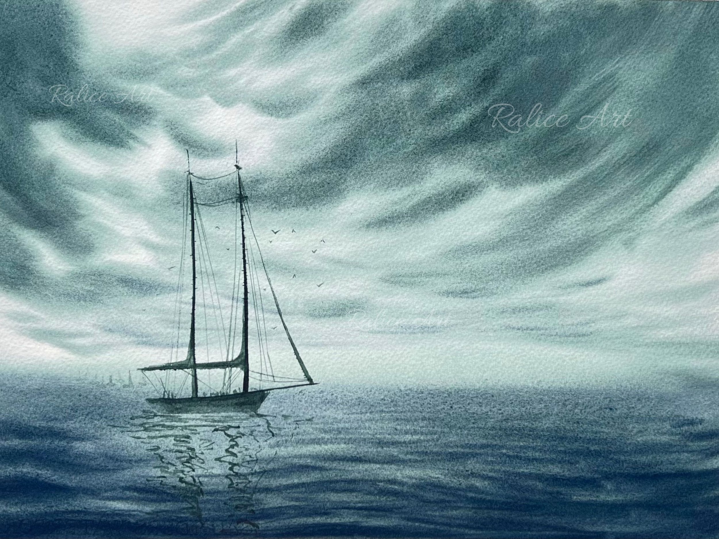 Stronger Than The Storm - Sailing Boat Original Watercolor Painting