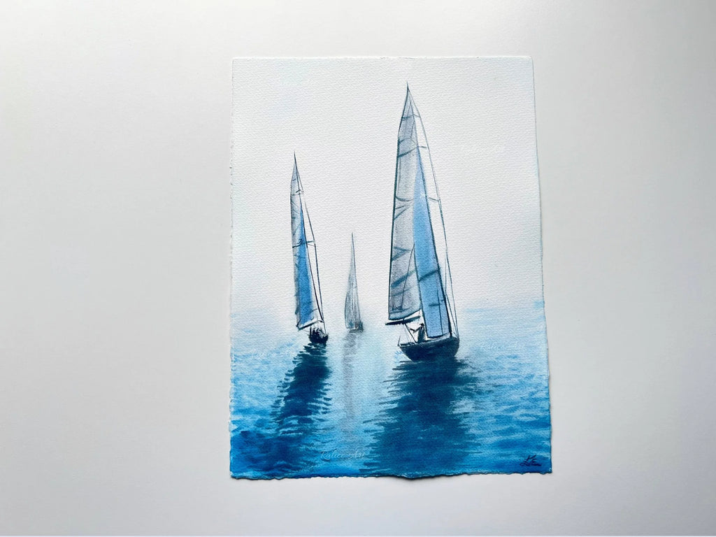 Je T'aime Ma Mer - Rowing Regatta Original Watercolor Painting