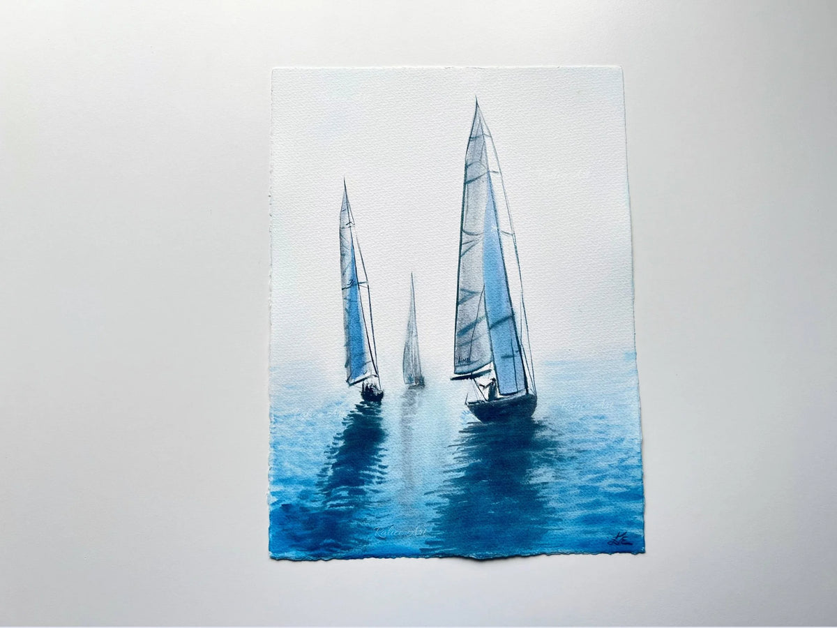 Je T'aime Ma Mer - Rowing Regatta Original Watercolor Painting