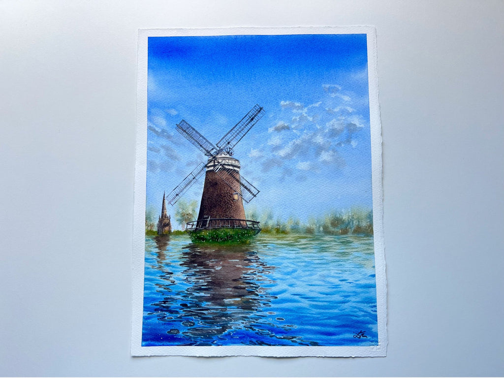 Windmill's Reflections - Original Watercolor Painting