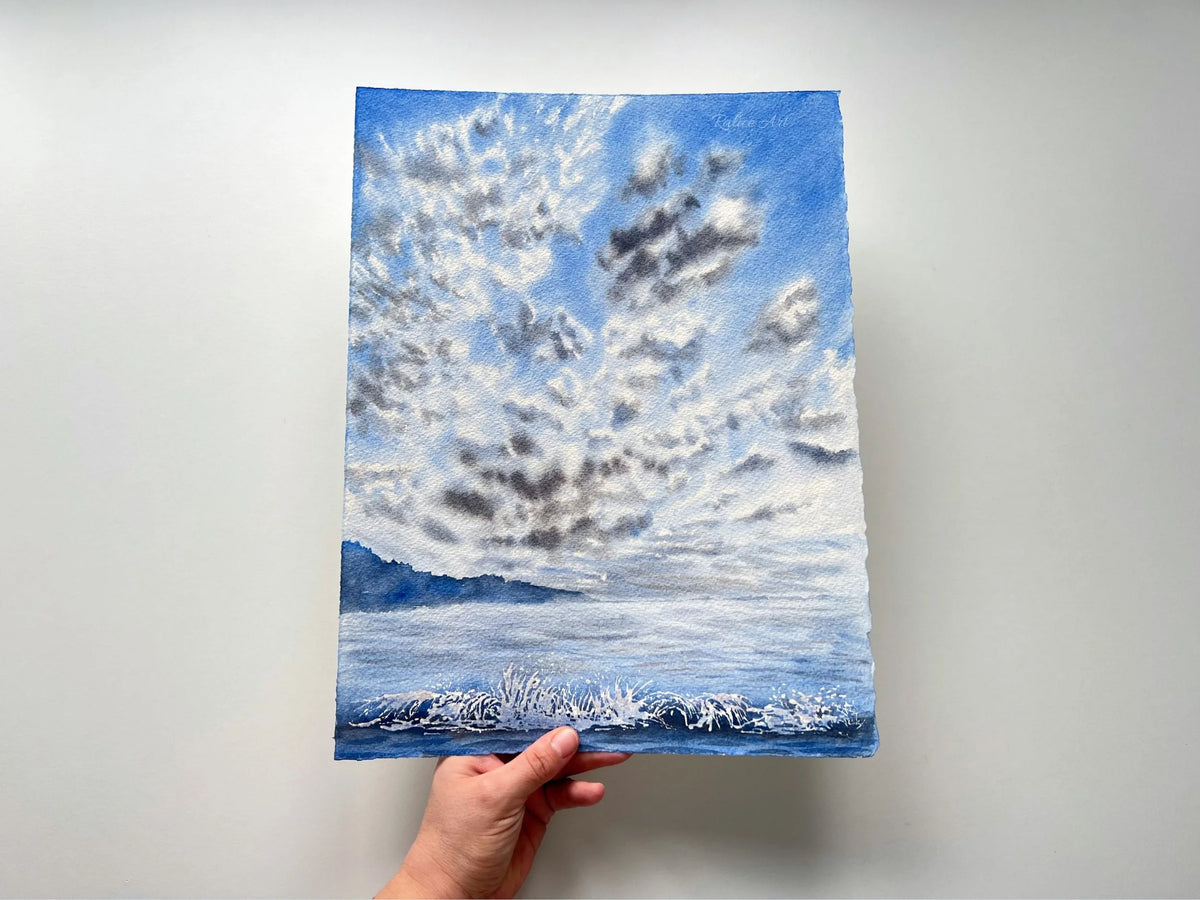 Fluffy Cirrocumulus Clouds - Original Watercolor Painting