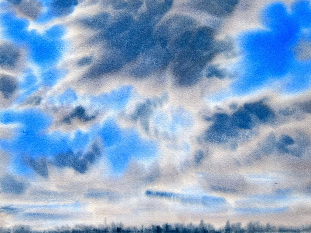 Warm Clouds - Original Watercolor Cloud Painting