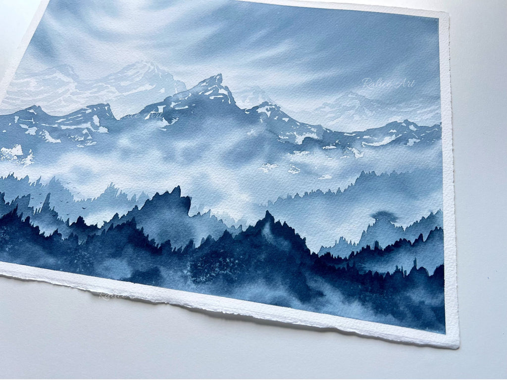 Misty Mountain Valley - Original Watercolor Painting