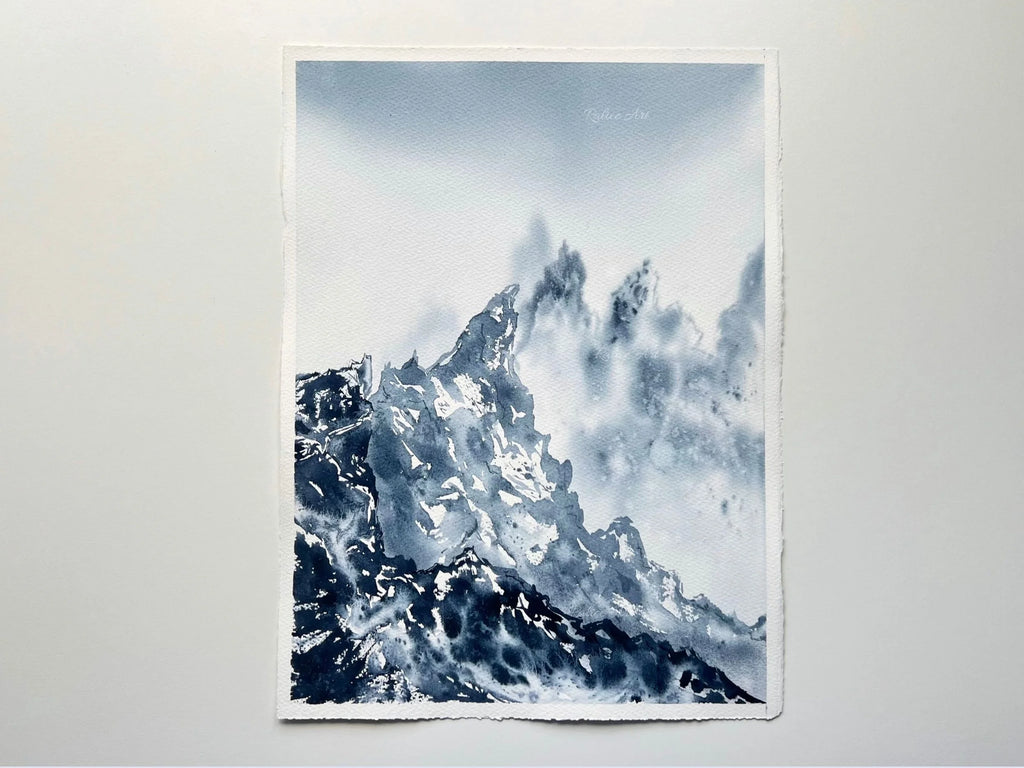 Textures - Original Watercolor Mountain Painting