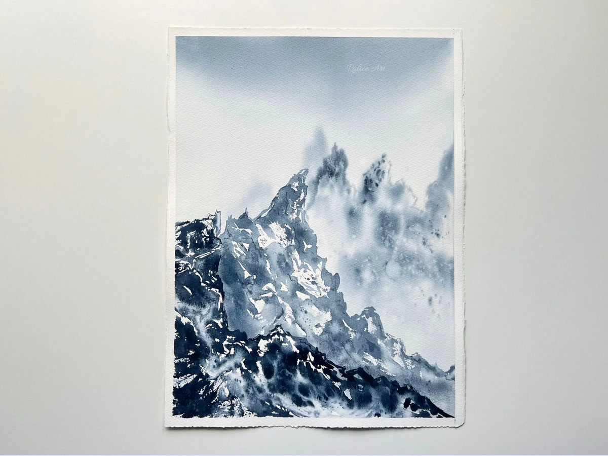 Textures - Original Watercolor Mountain Painting