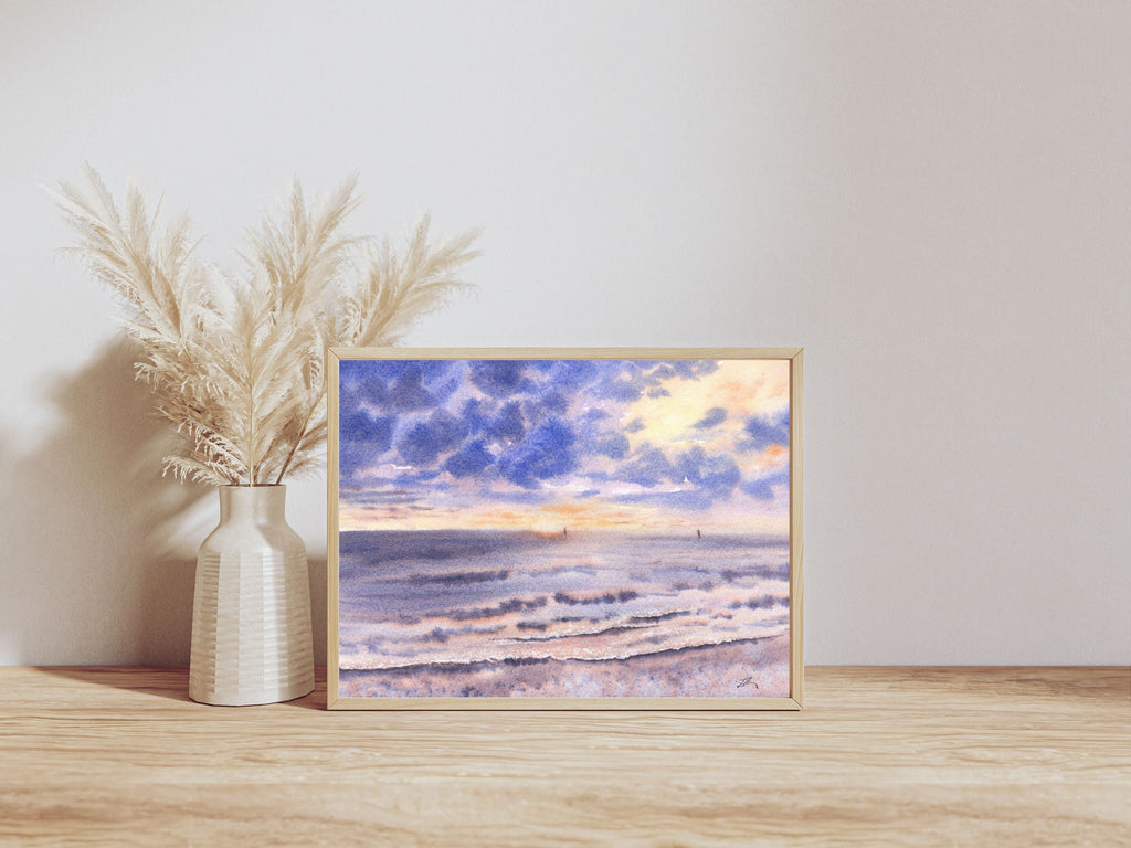 Vibrant Sunset on the Seashore - Art Print