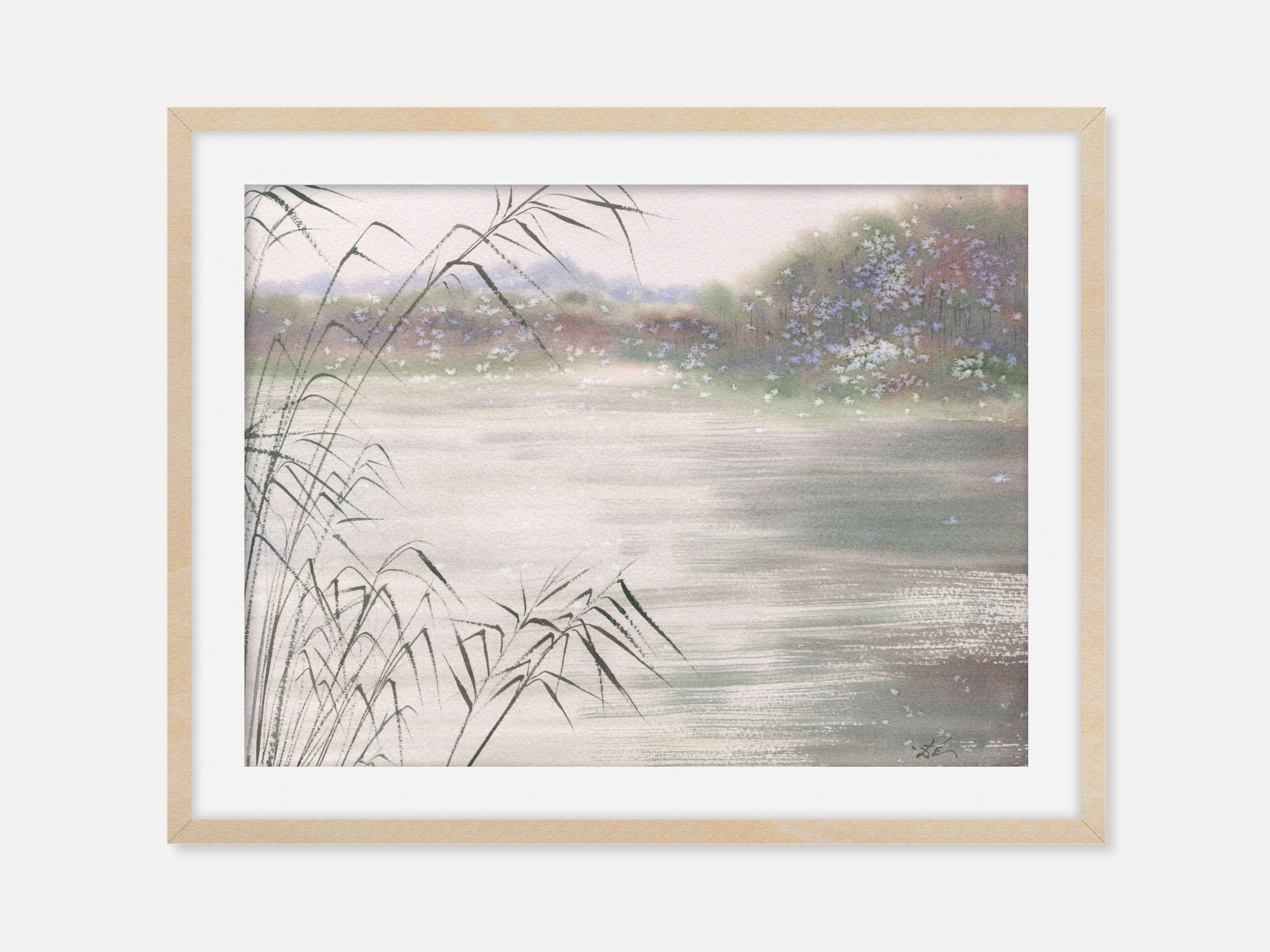 Dreamy Lake Landscape with Reeds - Art Print